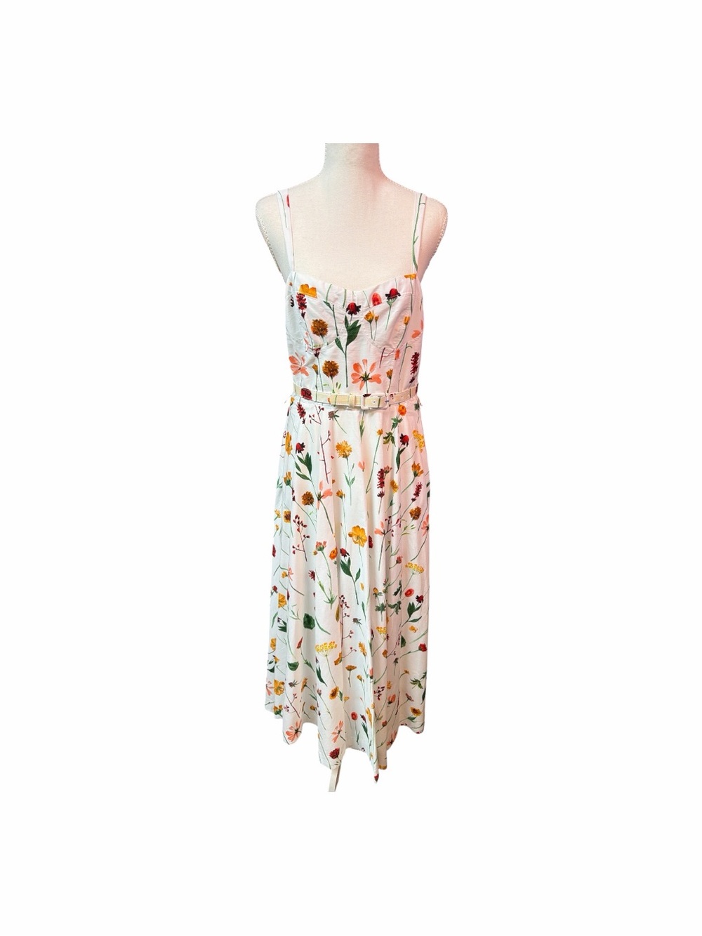 ANTONIO MELANI White Floral Midi Dress with Multicolor Blooms